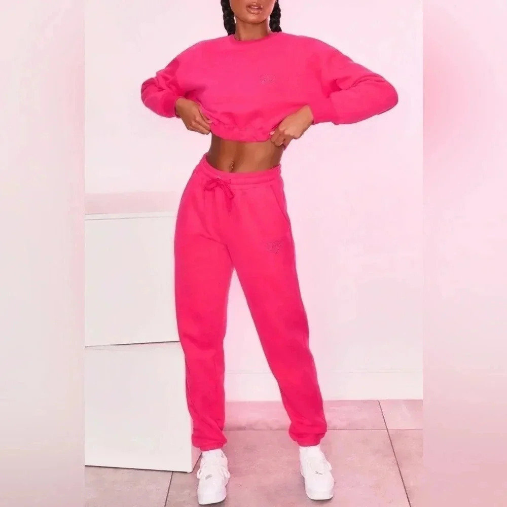 Bo&Tee sweatpants Barbie pink neon embroidered high waisted oh Polly joggers